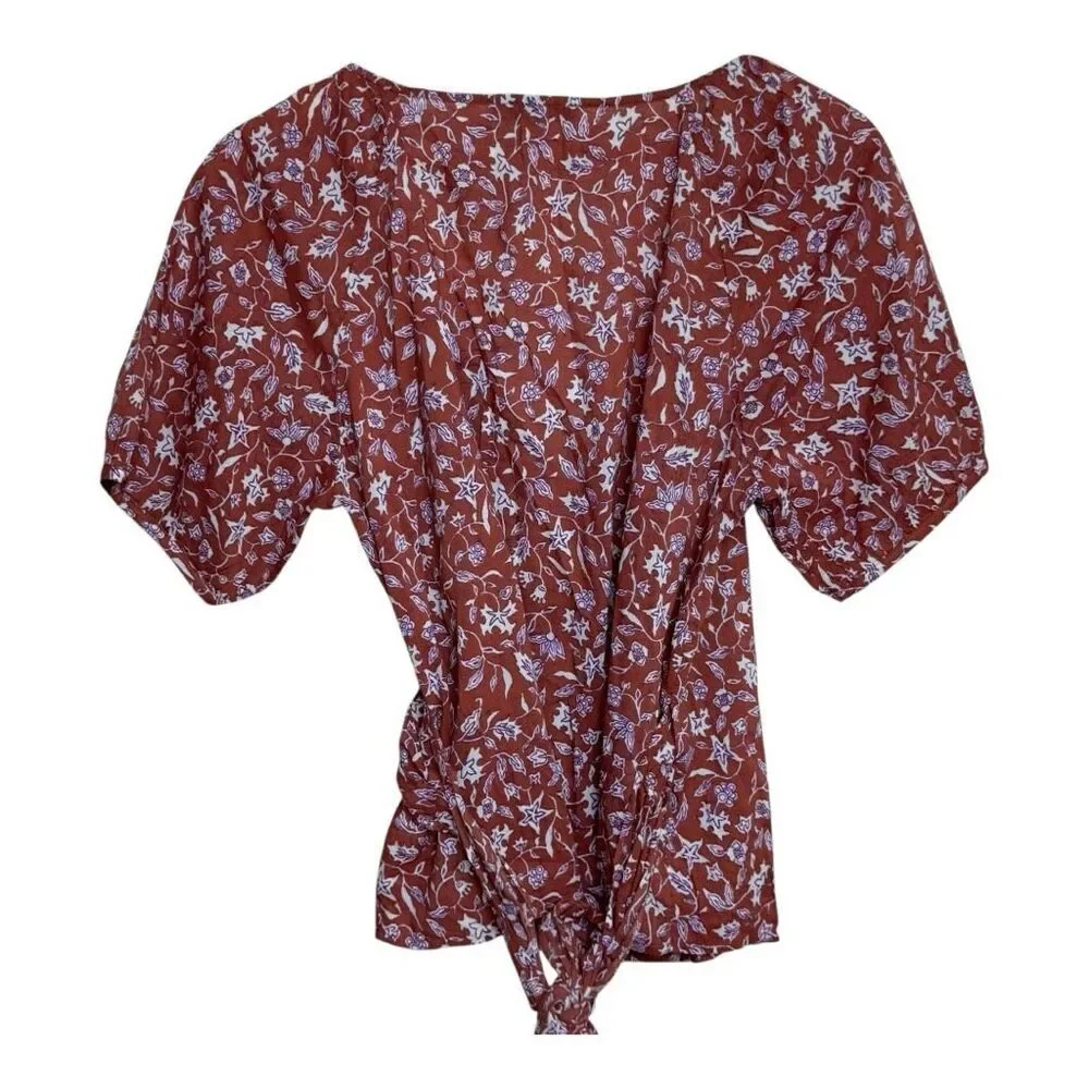 Madewell‎ Puff-Sleeve Wrap Crop Top in Batik Vine small nwot